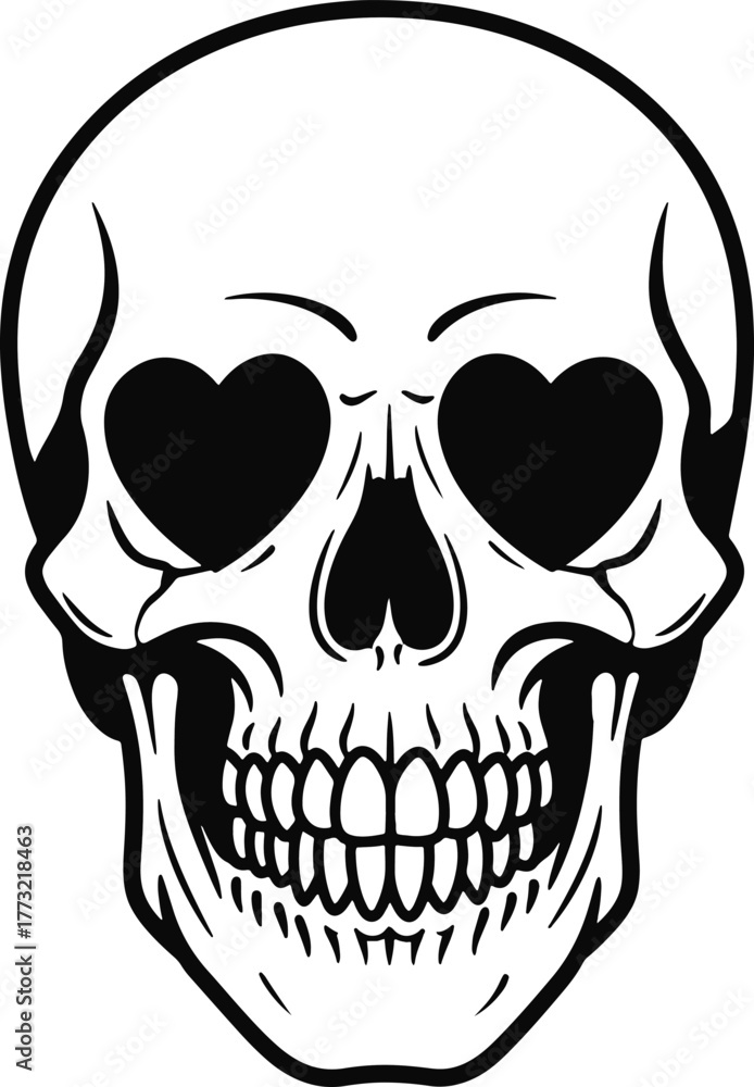 Obraz premium Skull Icon with Heart-Shaped Eyes A Vector Illustration for Design Projects