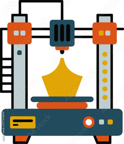 Modern 3d printer creating a yellow object on a blue platform