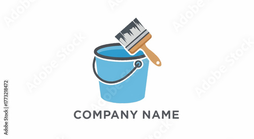 Blue paint bucket with a paintbrush, ready for home renovation.