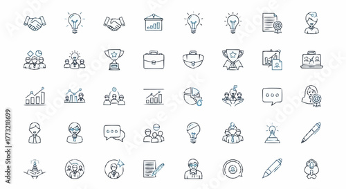 Collection of Business and Finance Icons Hand Drawn Style.