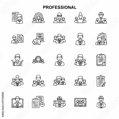 Professional people icons representing various business and work scenarios.