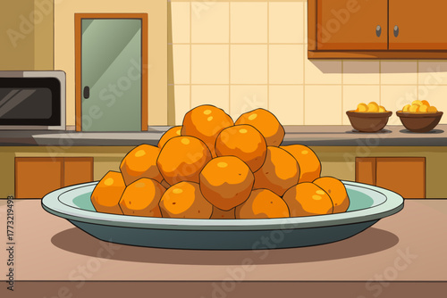 A Plate of Cheese Balls Presented on a Kitchen Countertop
