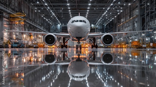 Wallpaper Mural Large passenger jet undergoing maintenance inside a brightly lit industrial hangar Torontodigital.ca