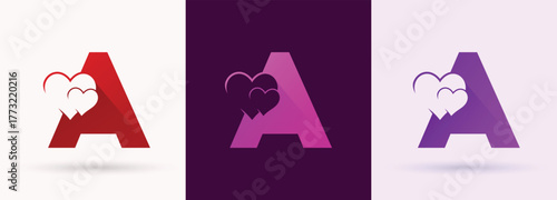 Letter A heart swoosh monogram logo alphabet initial brand charity friendly icon
