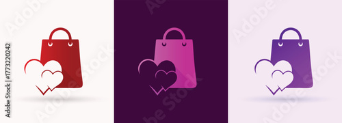 Shopping bag heart swoosh logo retail store ecommerce purchase charity service icon
