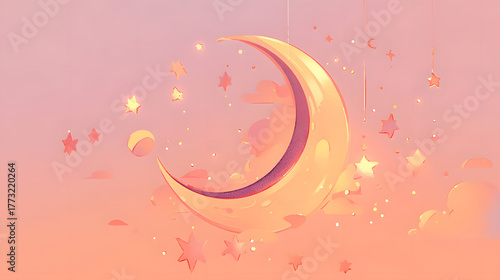 flat pastel illustration crescent moon