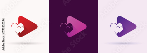 Play button heart swoosh logo media video streaming entertainment charity brand icon
