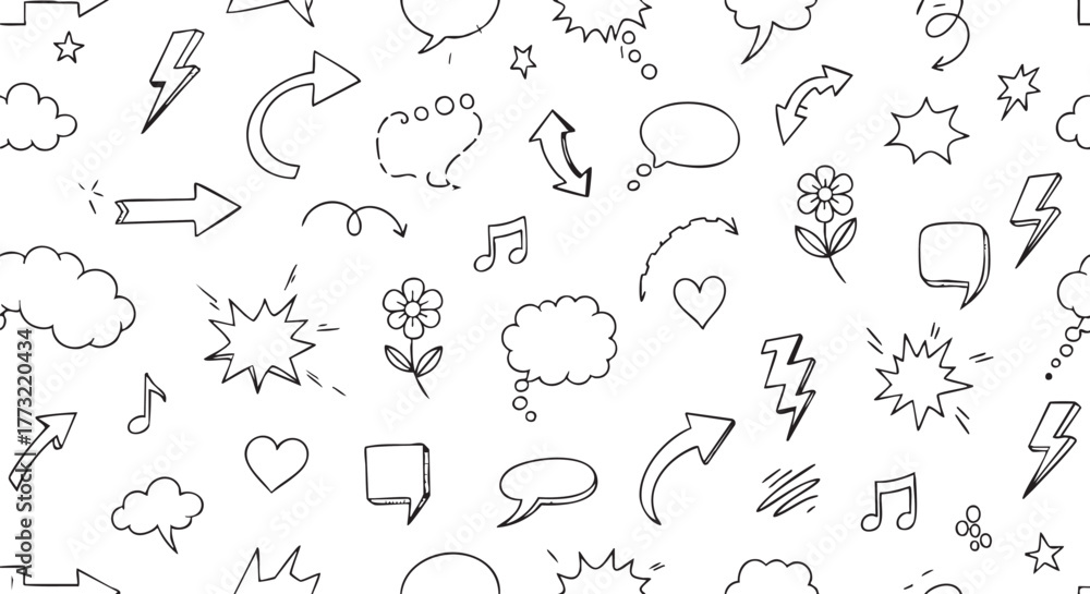 Fototapeta premium Doodle Seamless Pattern with hand drawn elements illustration art