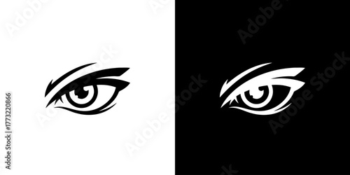 Black and white illustration of a stylized eye on