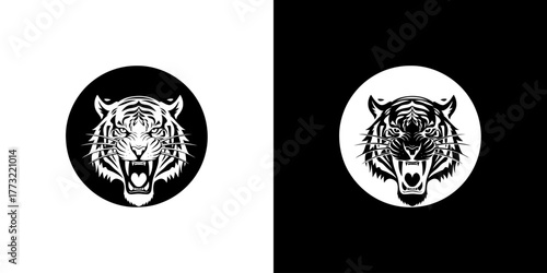 Black and white tiger head illustrations on