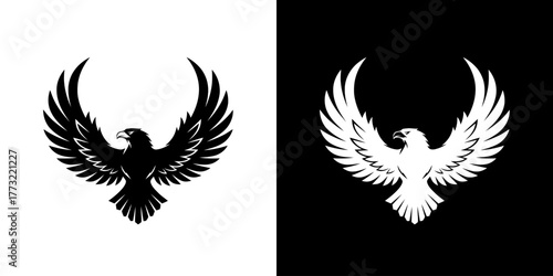 Black and white eagle silhouettes on contrasting