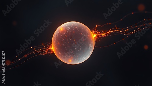 subjective. A single, glowing primordial cell dividing rapidly in a dark aquatic environment with vibrant energy trails. STEM education sheets.