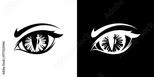 Graphic illustration of two human eyes in black