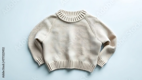 lambswool. A wool sweater shrunk after washing, showing textured fabric on a simple background. lifestyle magazines, social media lookbooks, designed for influencer and brand collaborations.