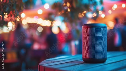 Portable Bluetooth speaker at outdoor party