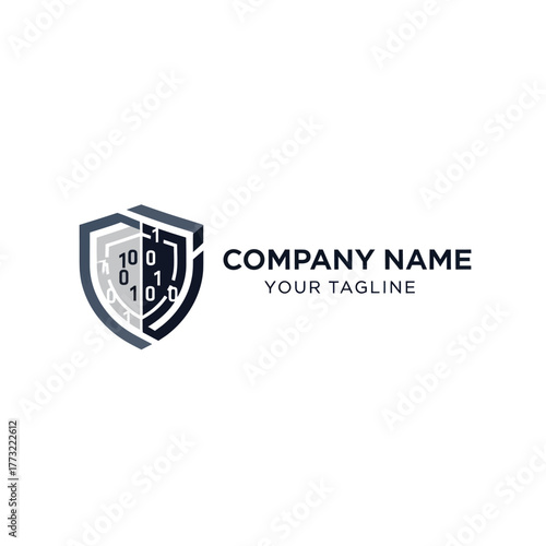 Shield Logo with Binary Code for Cybersecurity Company.