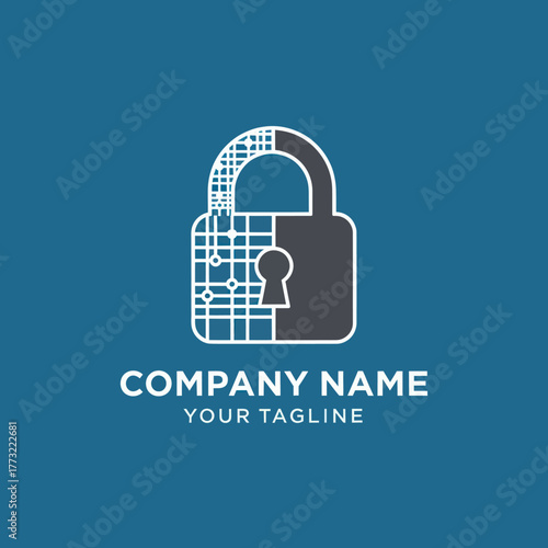Digital Security Padlock Logo Concept for Cyber Protection.