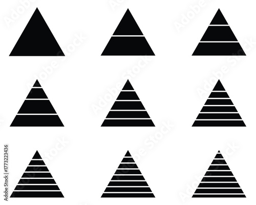 Triangular Pyramid Infographic Set: Colorful Layered Diagram, Maslow Hierarchy, Business and Educational Charts Vector