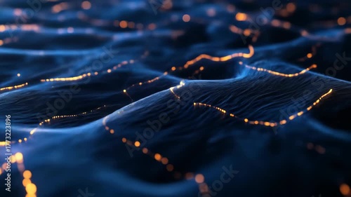 Abstract flowing blue and gold digital waves modern artistic design