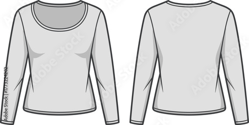 Button loop tunic dress fashion template, CAD garment drawing, flat vector illustration, three quarter sleeve sketch, women’s casual clothing outline