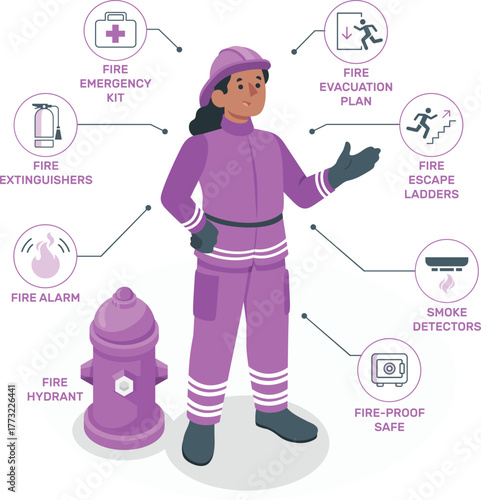 Firefighter Safety Equipment and Information Infographic illustration