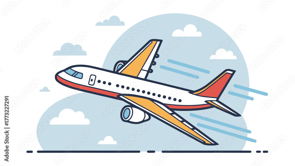 Naklejka premium A commercial airplane flying in the sky with clouds