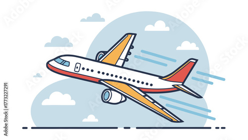 A commercial airplane flying in the sky with clouds