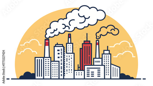 City Skyline with Pollution and Smoke Icon Illustration