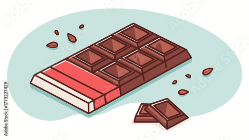 Illustrated chocolate bar with some broken pieces of chocolate