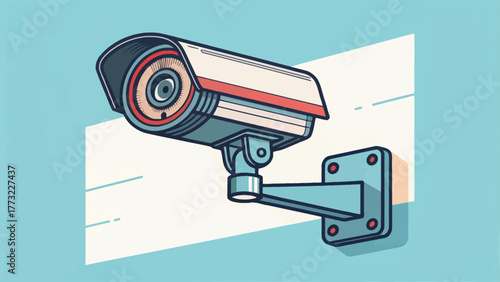 CCTV Camera Icon Mounted on Wall for Security Surveillance