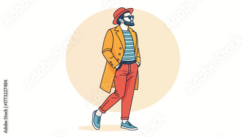 Stylish Man Wearing Trendy Outfit in an Illustration