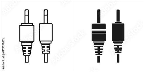 Two audio jack plugs, one outlined and one solid black