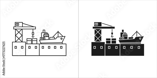 Cargo ship at a port with a crane loading containers