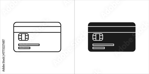 Two icons of a credit card, one outlined and one solid black