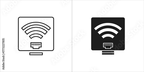 Computer monitor icon with wifi signal, symbolizing network connectivity and wireless internet access