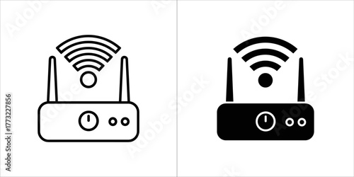 Two router icons, one outline and one solid black, on a