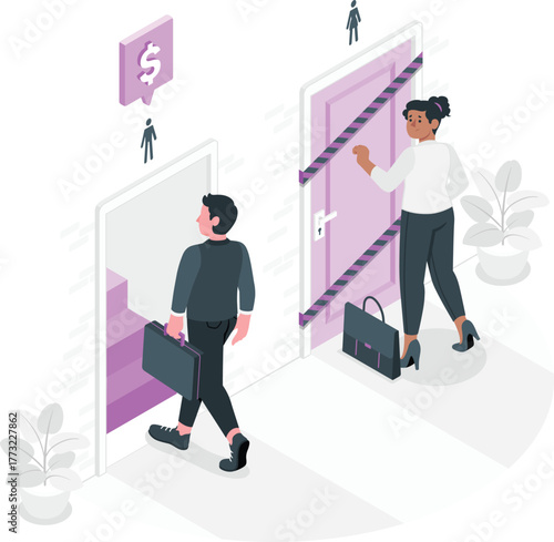 Gender inequality in career advancement with doors and symbols opportunity discrimination