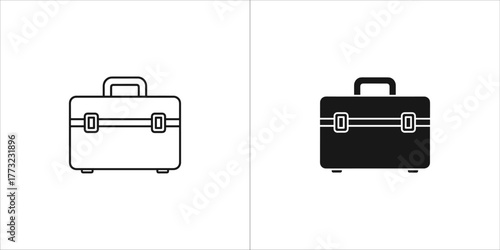 Briefcase icon, black and white outline and solid fill