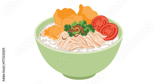 Delicious Indonesian Soto Ayam Chicken Soup Served in a Bowl.