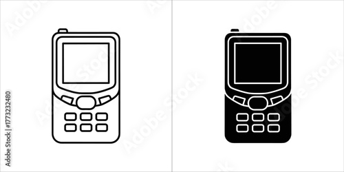 Outline and solid black old mobile phone