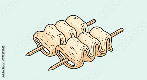 Korean fish cake skewers delicious street food snack.