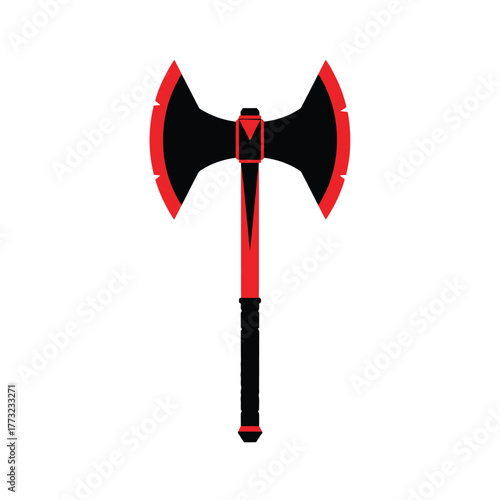 Double Bladed Axe Vector Icon in Red and Black, Isolated on White