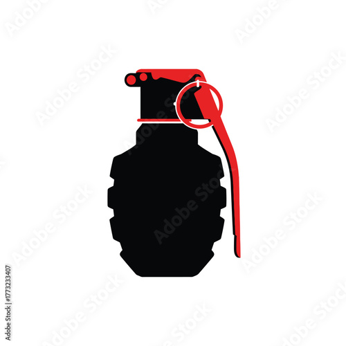 Hand Grenade Icon Silhouette Illustration, Black and Red Weapon Symbol
