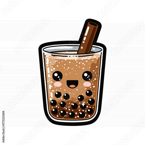 Adorable Happy Boba Bubble Tea Character