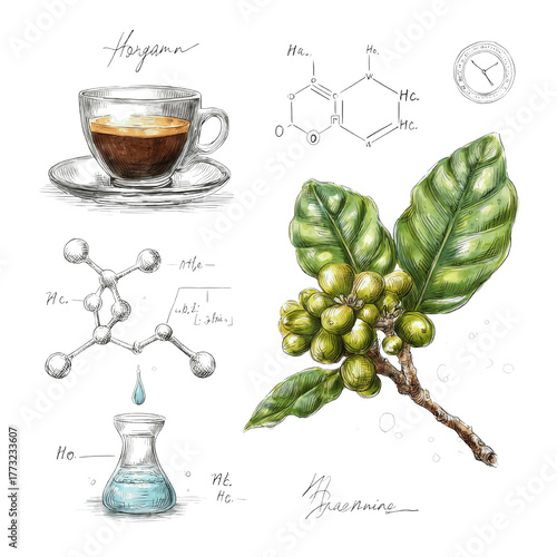 Coffee Science Illustration: Espresso, Beans, Chemistry