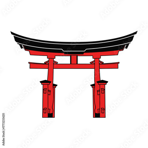 Japanese Torii Gate Vector Illustration Isolated on White
