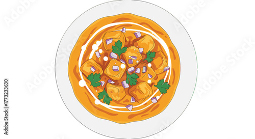 Delicious Indian Butter Chicken Dish Garnished with Herbs.