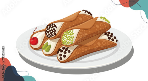 Delicious Cannoli Pastries on a White Plate Italian Dessert.