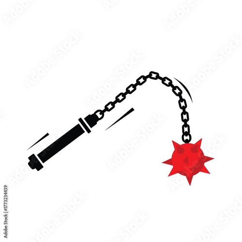 Flail Weapon Icon Swinging Medieval Spiked Mace on Chain Illustration