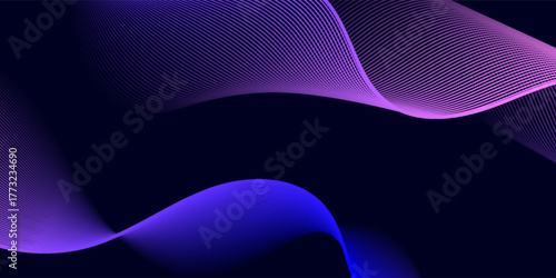 Gradient abstract waves in pink and blue shades with smooth curves and subtle contour lines on a dark blue background, symbolizing fluidity, data or sound flow.